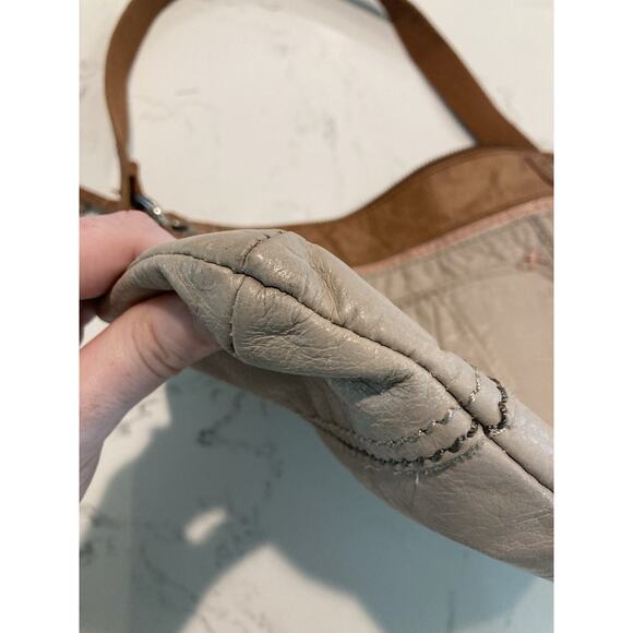 The Sak Kendra Pebbled Leather Crossbody Bag Purse Canvas Strap Beige Brown Pink - Picture 5 of 8